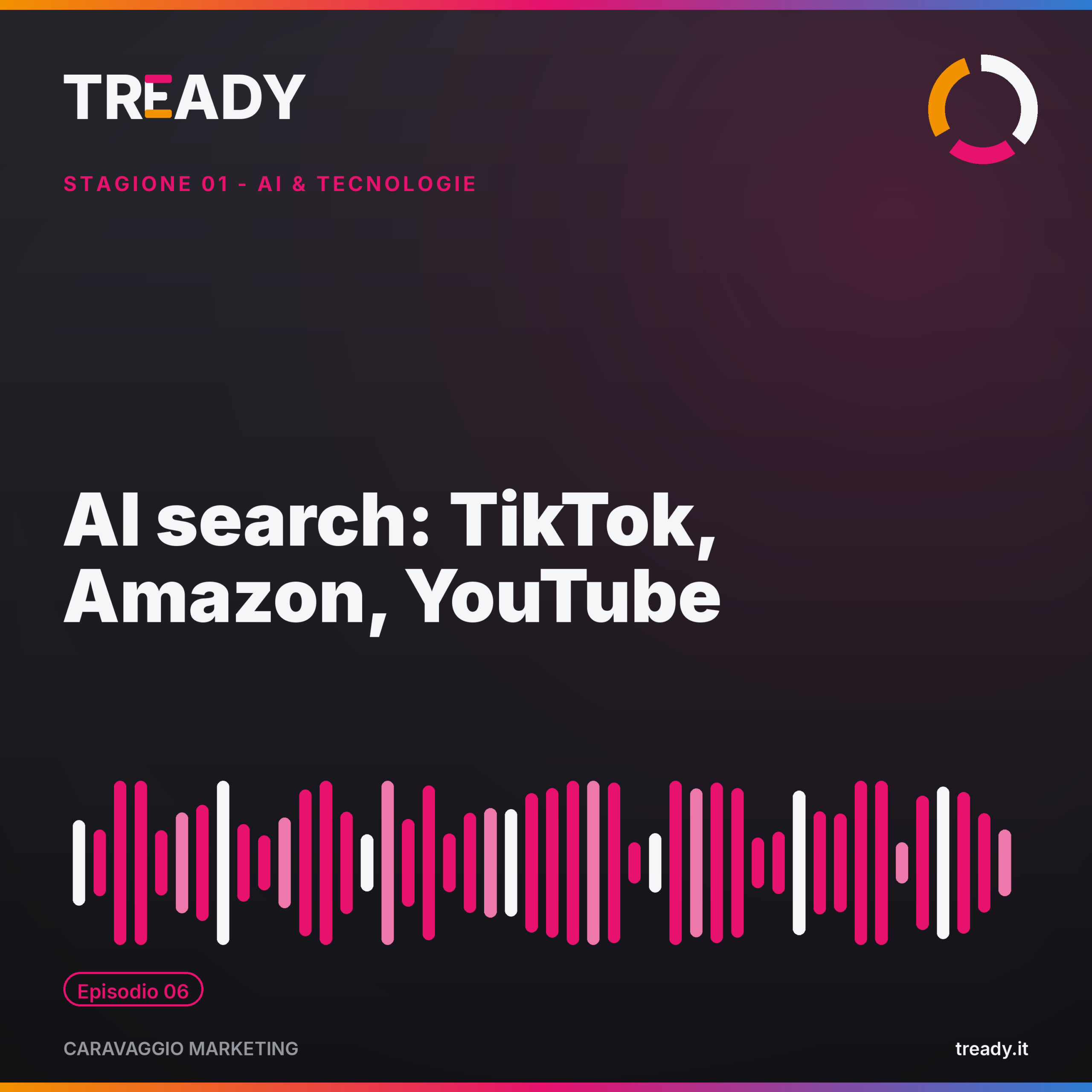 Copertina episodio AI Search su TikTok, Amazon, YouTube — podcast Caravaggio Marketing by Tready