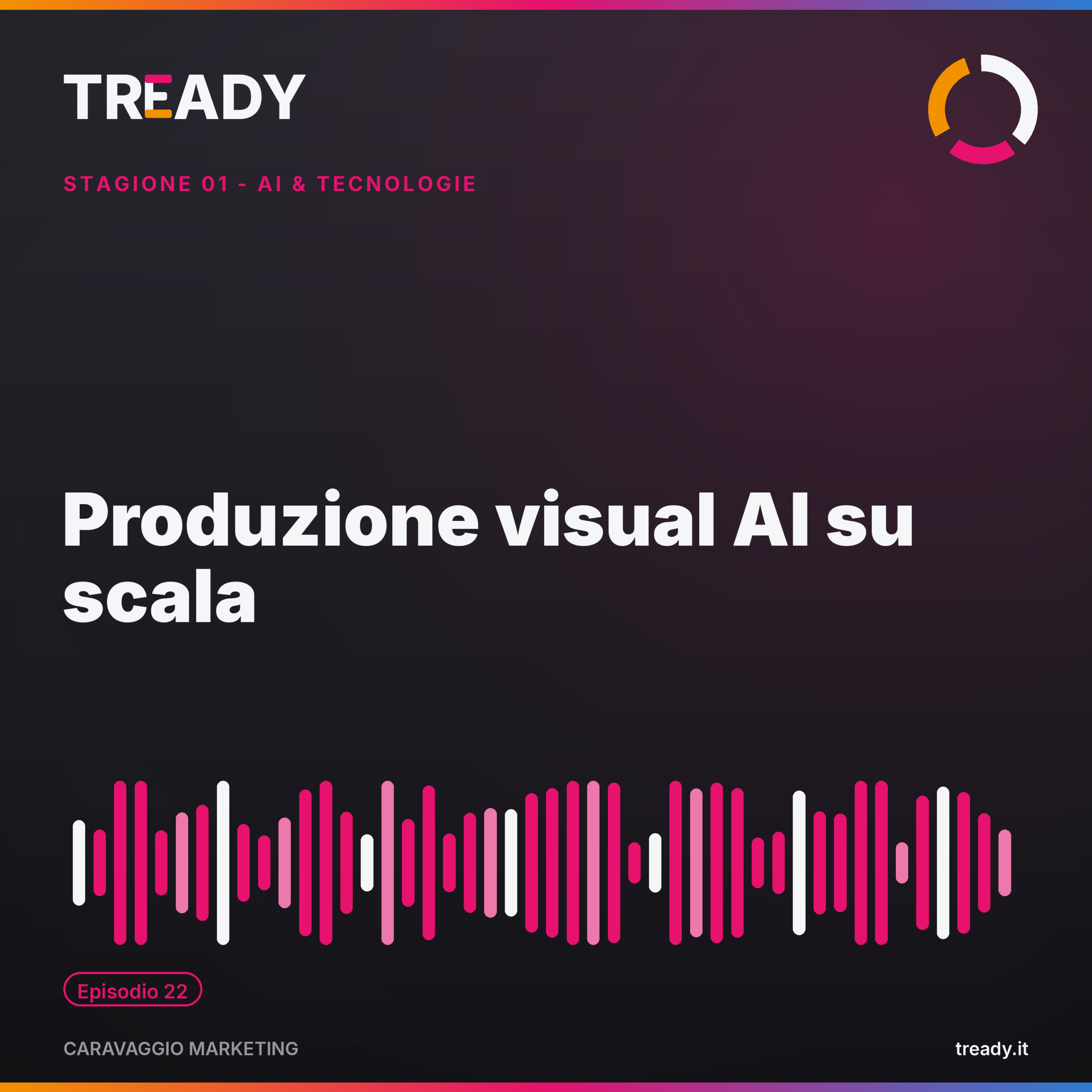 Copertina episodio Produzione visual AI su scala — podcast Caravaggio Marketing by Tready