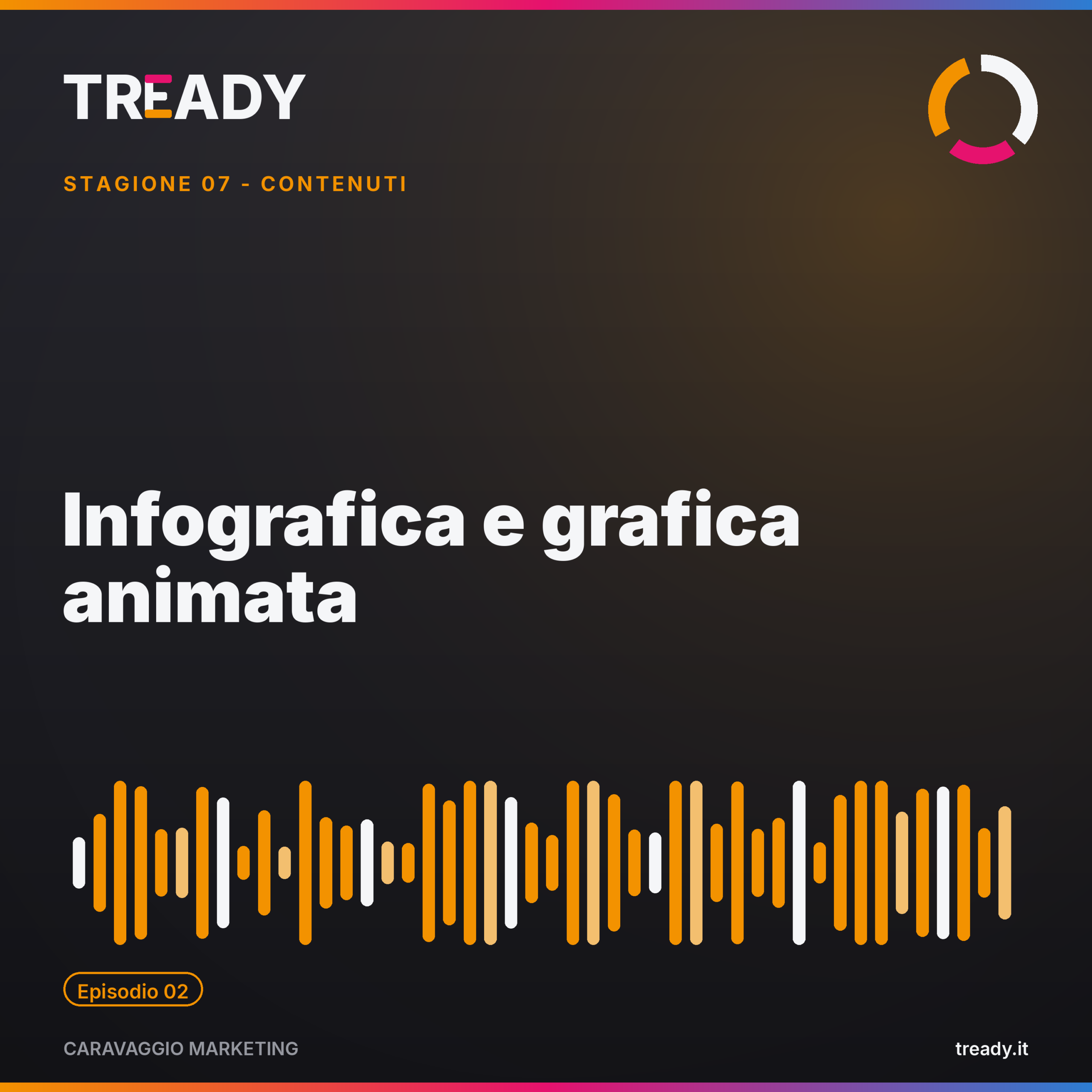 Copertina episodio Infografica e grafica animata: i dati diventano contenuto — podcast Caravaggio Marketing by Tready