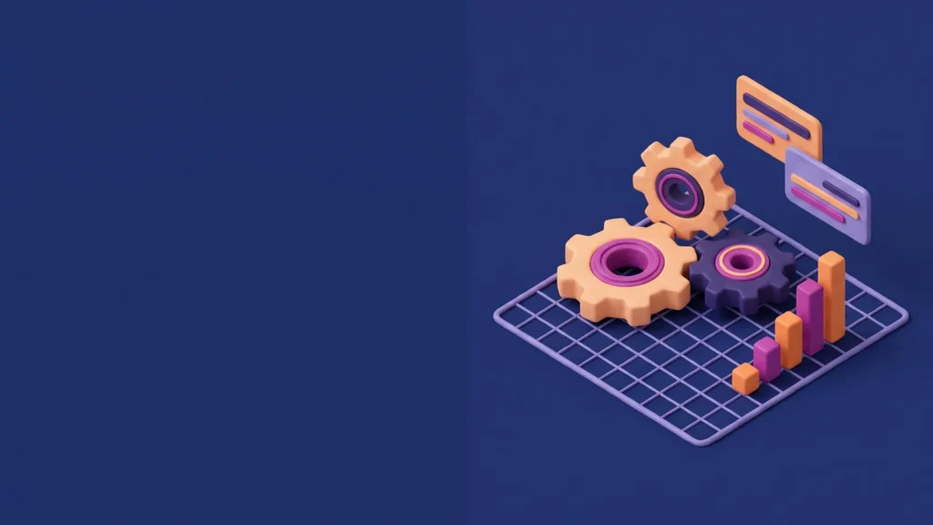 Ingranaggi e grafico stilizzati, illustrazione del marketing industriale per le aziende manifatturiere