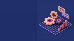 Ingranaggi e grafico stilizzati, illustrazione del marketing industriale per le aziende manifatturiere