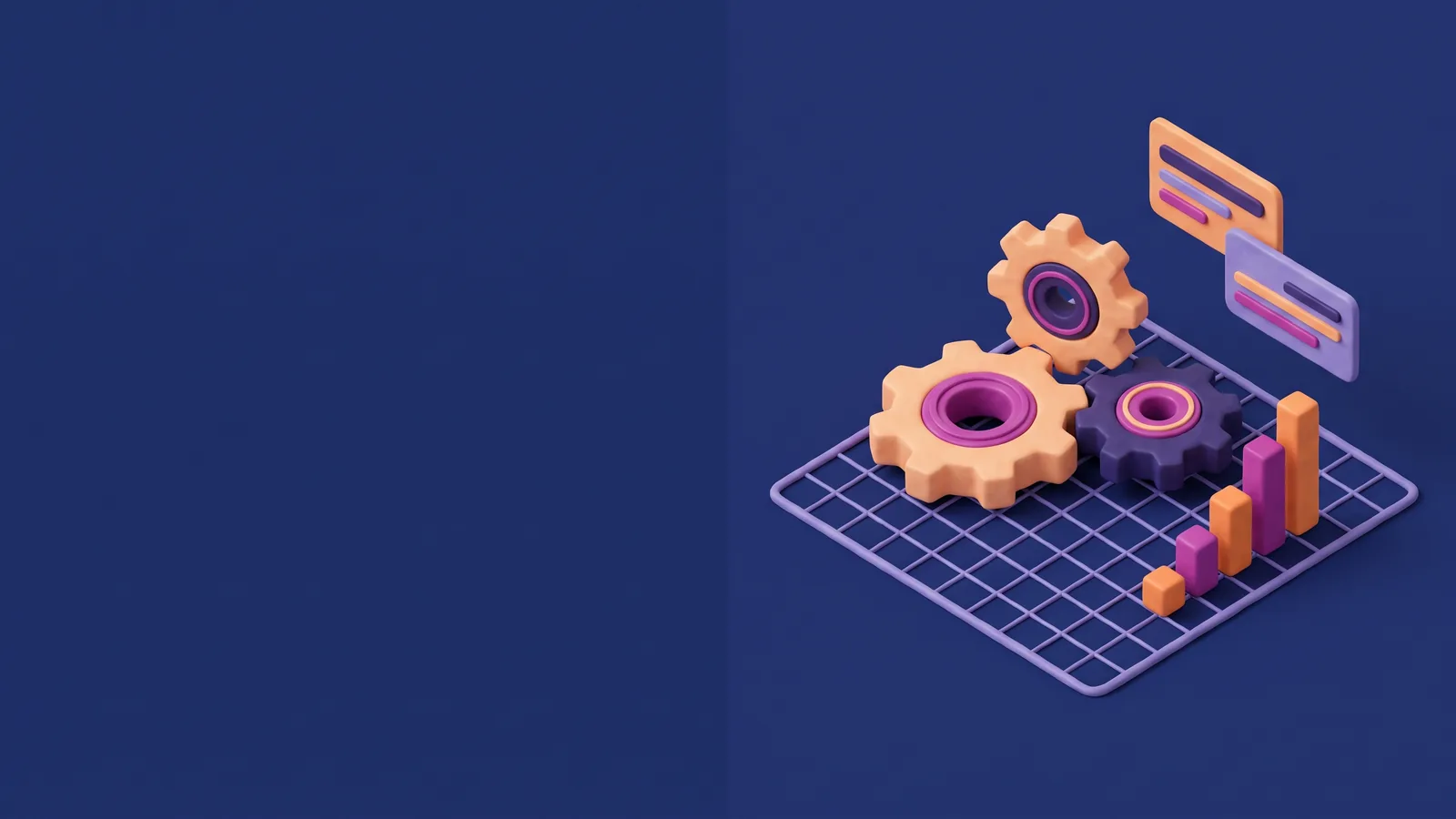 Ingranaggi e grafico stilizzati, illustrazione del marketing industriale per le aziende manifatturiere